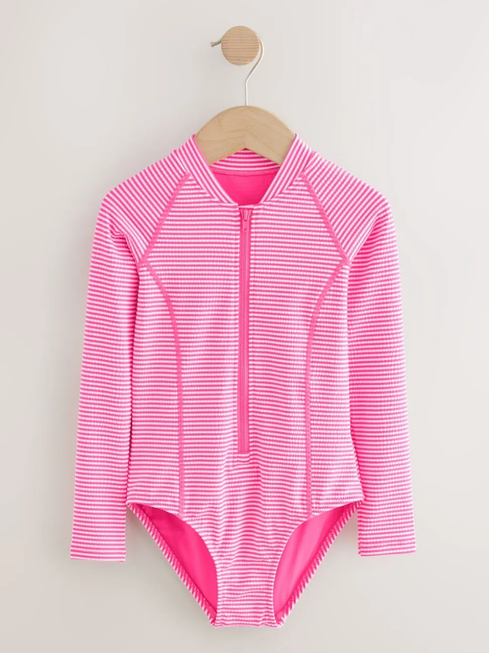 Roze/wit gestreept - Textured Long Sleeve Sunsafe Swimsuit (3-16yrs)