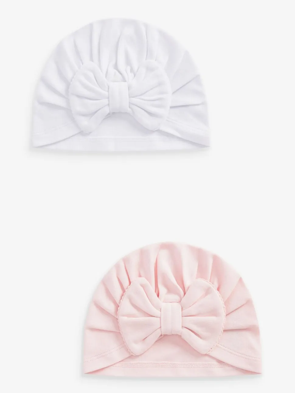 Roze/wit grote strik - Set van 2 babyturbanen (0-18mnd)