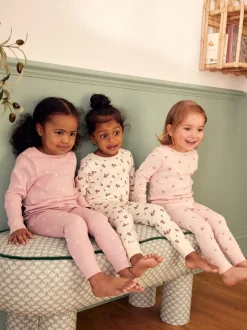 Roze/witte Ditsy - Knusse geribbelde pyjama's 3 verpakking (9mnd-12jr)