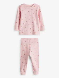 Roze/witte Ditsy - Knusse geribbelde pyjama's 3 verpakking (9mnd-12jr)