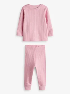 Roze/witte Ditsy - Knusse geribbelde pyjama's 3 verpakking (9mnd-12jr)