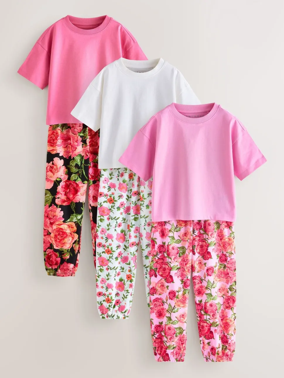 Roze/zwart - Floral Pyjamas 3 Pack (3-16yrs)