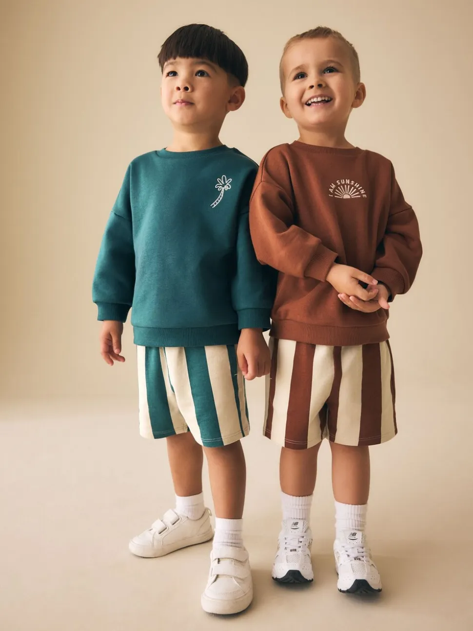 Rust Brown and Teal - Crew Neck Sweatshirt and Shorts 2 Pack Set (3mths-7yrs)