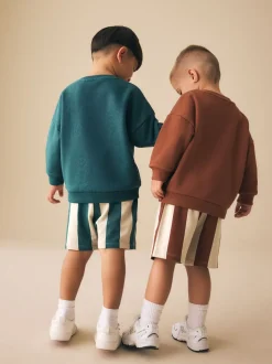 Rust Brown and Teal - Crew Neck Sweatshirt and Shorts 2 Pack Set (3mths-7yrs)