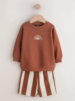Rust Brown and Teal - Crew Neck Sweatshirt and Shorts 2 Pack Set (3mths-7yrs)
