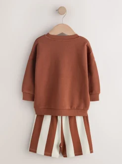 Rust Brown and Teal - Crew Neck Sweatshirt and Shorts 2 Pack Set (3mths-7yrs)
