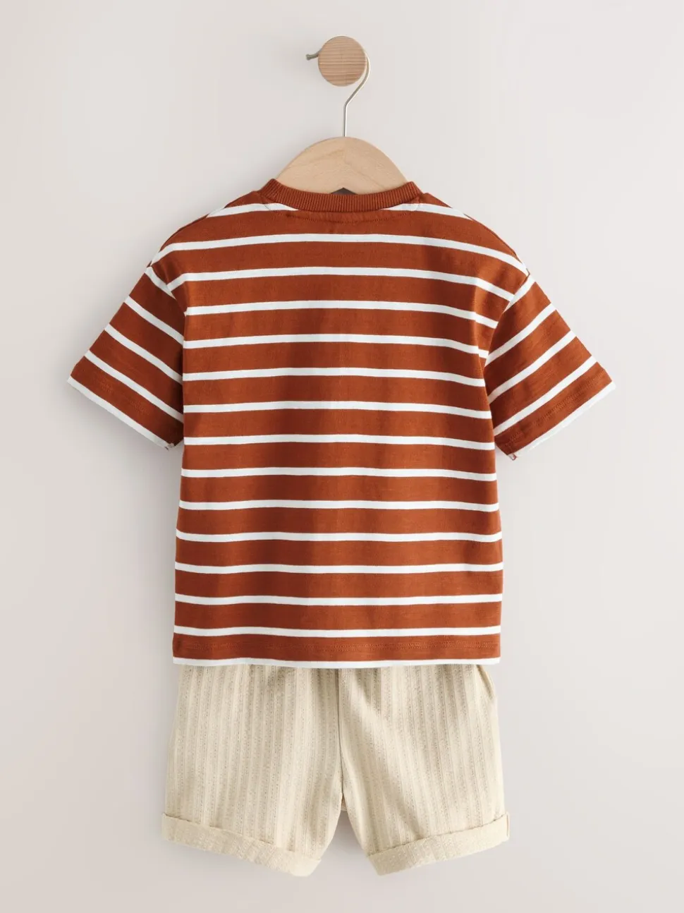 Rust Brown Stripe Padded Animals - Set van T-shirt met korte mouwen en short (3 mnd-7 jr)