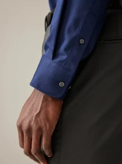 Saffierblauw - Normale Pasvorm - Onderhoudsvriendelijk, getextureerd, slim fit overhemd met enkele manchet