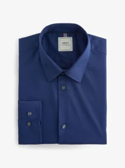 Saffierblauw - Normale Pasvorm - Onderhoudsvriendelijk, getextureerd, slim fit overhemd met enkele manchet