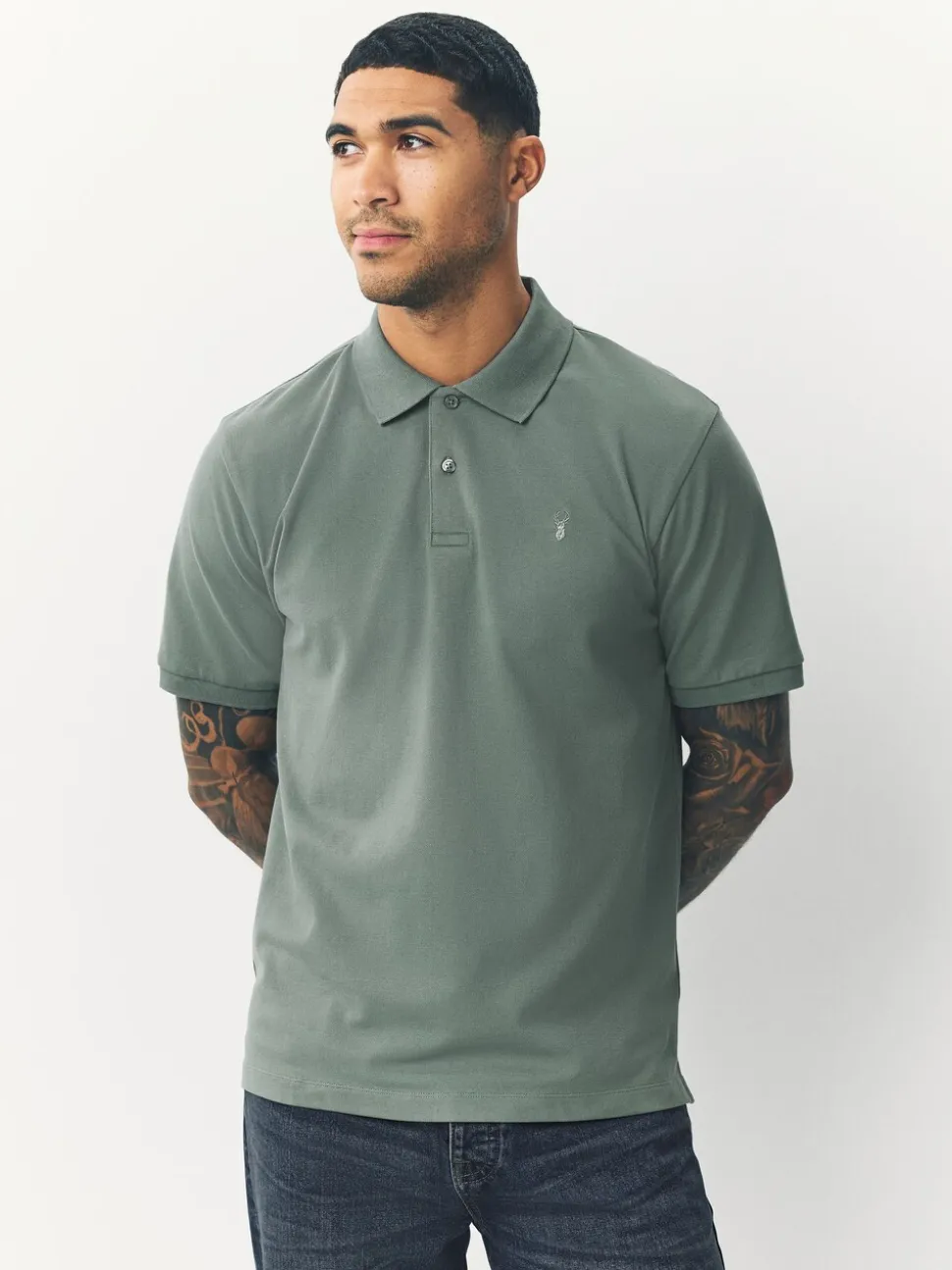 Saliegroen - Normale Pasvorm - Piqué poloshirt met korte mouwen