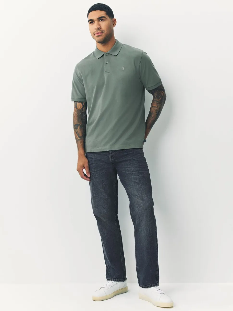 Saliegroen - Normale Pasvorm - Piqué poloshirt met korte mouwen