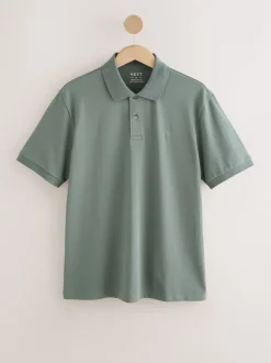 Saliegroen - Normale Pasvorm - Piqué poloshirt met korte mouwen