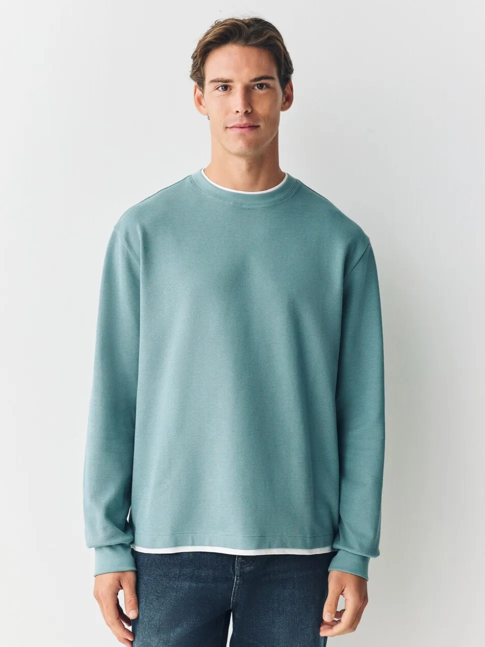 Saliegroen - T-shirt met lange mouwen en ronde hals