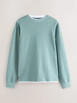 Saliegroen - T-shirt met lange mouwen en ronde hals