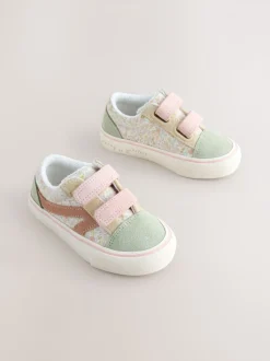 Saliegroen gebloemd - Sneakers met klittenbandsluiting