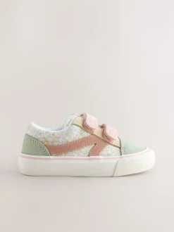 Saliegroen gebloemd - Sneakers met klittenbandsluiting