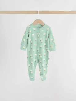 Saliegroen gebloemd - Verpakking van 5 babypyjama's (0 mnd-2 jr)