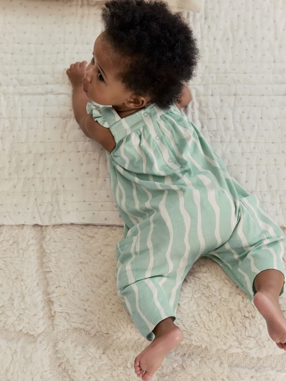 Saliegroen gestreept - Baby Long Leg Jersey Romper (0mths-3yrs)