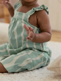 Saliegroen gestreept - Baby Long Leg Jersey Romper (0mths-3yrs)