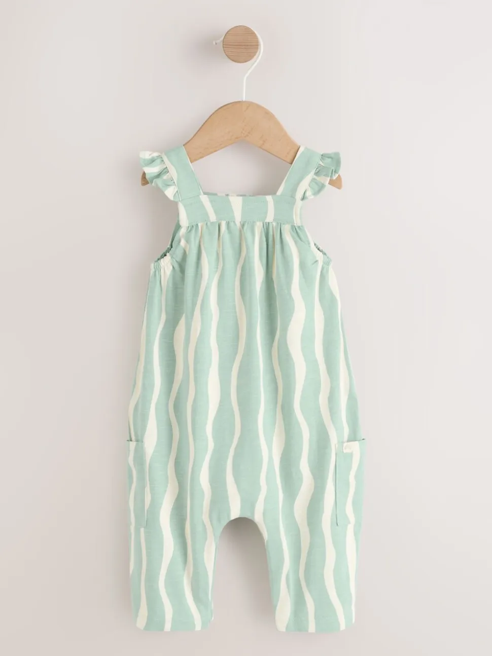 Saliegroen gestreept - Baby Long Leg Jersey Romper (0mths-3yrs)