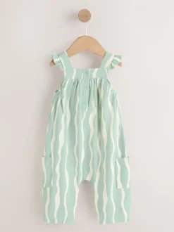 Saliegroen gestreept - Baby Long Leg Jersey Romper (0mths-3yrs)