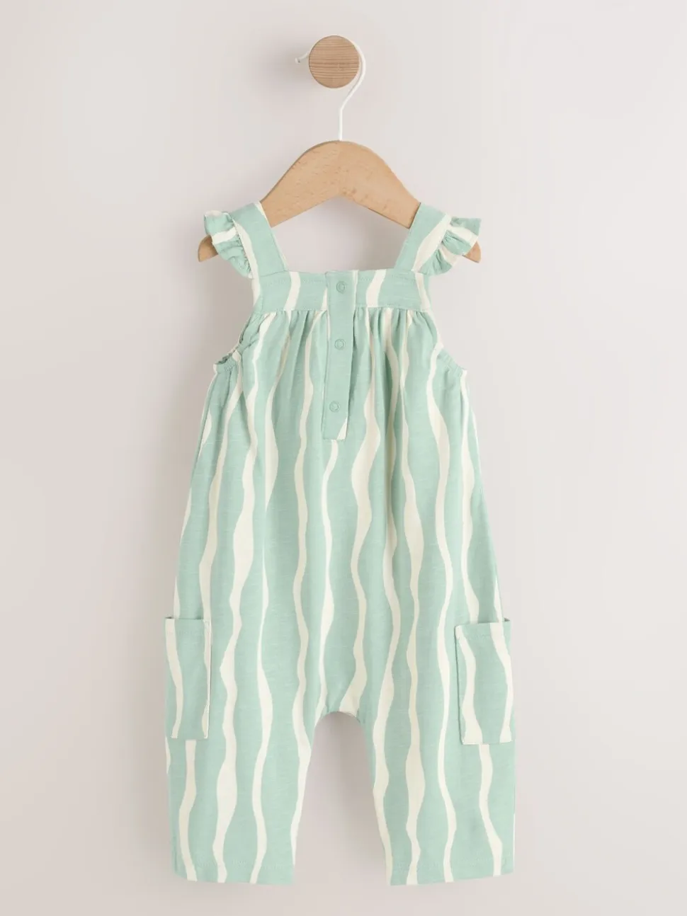 Saliegroen gestreept - Baby Long Leg Jersey Romper (0mths-3yrs)