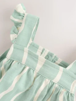 Saliegroen gestreept - Baby Long Leg Jersey Romper (0mths-3yrs)