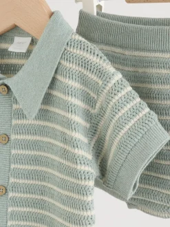 Saliegroen gestreept - Knitted Top and Shorts Baby Set (0mths-2yrs)