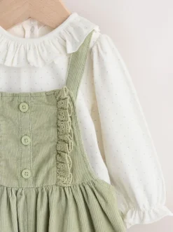 Saliegroen met borduursel - 2 -delige Baby Set van Bodysuit met Lange mouwen en corduroy bretelbroeken (0mnd -3jr)
