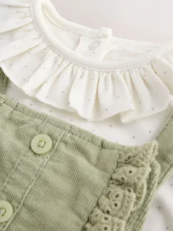 Saliegroen met borduursel - 2 -delige Baby Set van Bodysuit met Lange mouwen en corduroy bretelbroeken (0mnd -3jr)