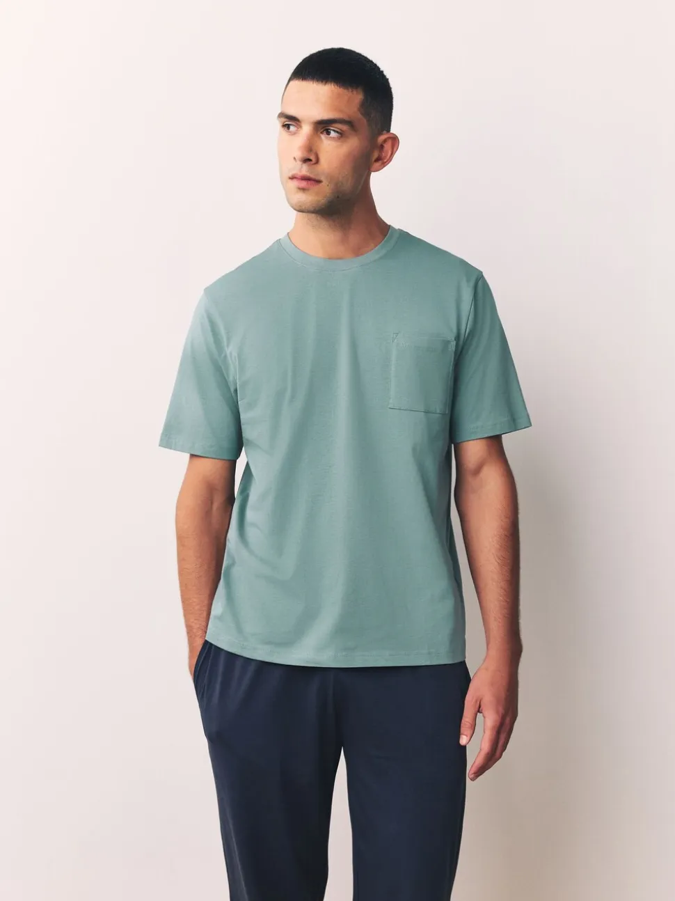 Saliegroen/leisteengrijs - Set van 2 jersey open lange pyjamaset