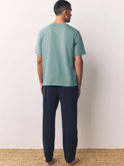 Saliegroen/leisteengrijs - Set van 2 jersey open lange pyjamaset