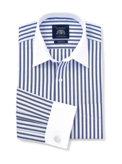 Savile Row Company Classic Fit Striped Cotton Winchester Double Cuff Formal Shirt