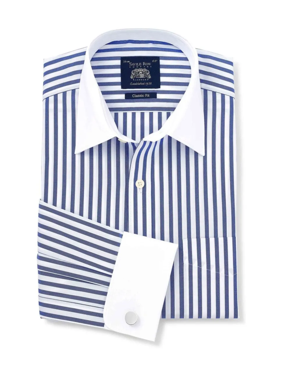 Savile Row Company Classic Fit Striped Cotton Winchester Double Cuff Formal Shirt