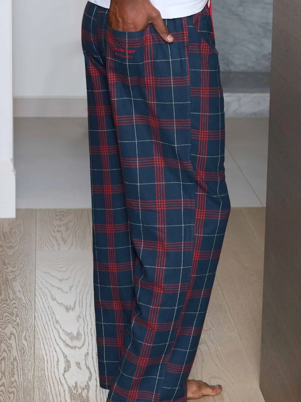 Savile Row Company Window Check Brushed Cotton Twill Pyjama Bottoms