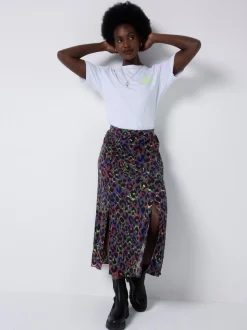 SCAMP & DUDE Split Front Skirt with Leopard & Lightning Bolt