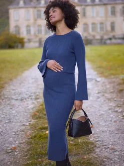 Seraphine Ribbed Knitted Maternity and Nursing Midi Dress