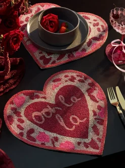 Set of 2 Beaded Heart Placemats