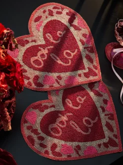 Set of 2 Beaded Heart Placemats