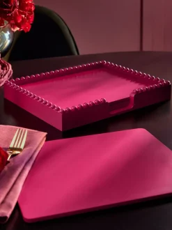 Set of 4 Bobbin Wooden Placemats in Holder