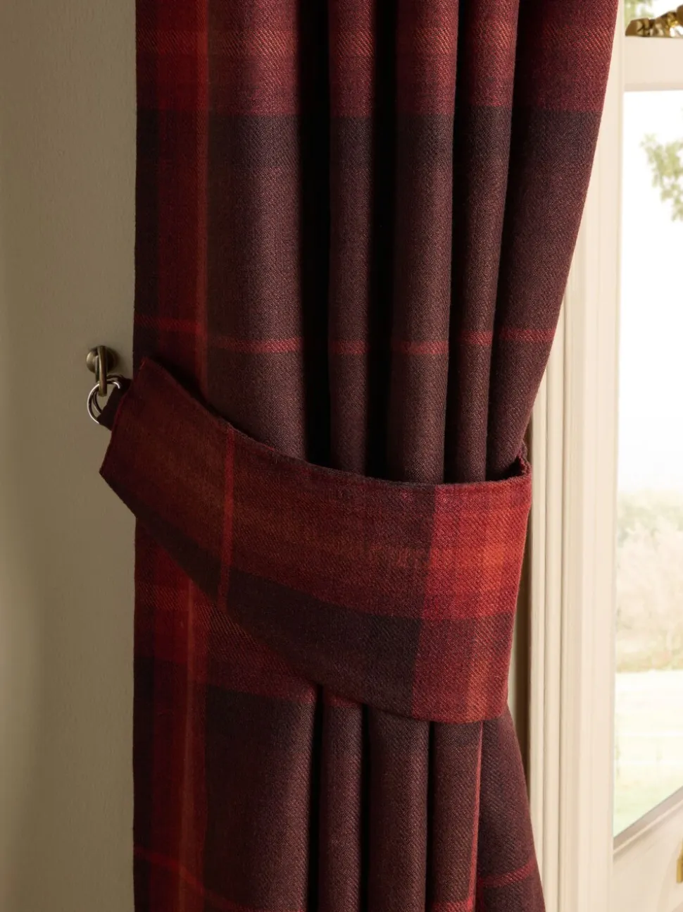 Set of 2 Brushed Check Curtain Tie Backs