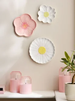Set of 3 Ceramic Flower Wall Art