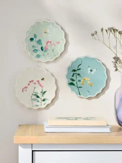Set of 3 Floral Ceramic Plate Plaques Wall Arts