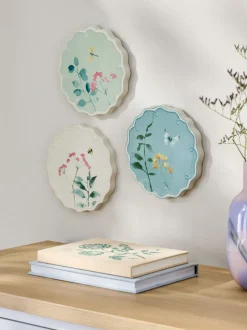 Set of 3 Floral Ceramic Plate Plaques Wall Arts