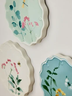Set of 3 Floral Ceramic Plate Plaques Wall Arts