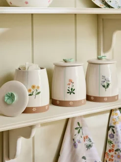 Set of 3 Floral Ceramic Storage Jars