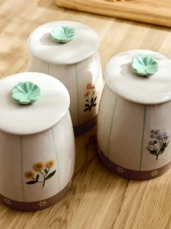 Set of 3 Floral Ceramic Storage Jars