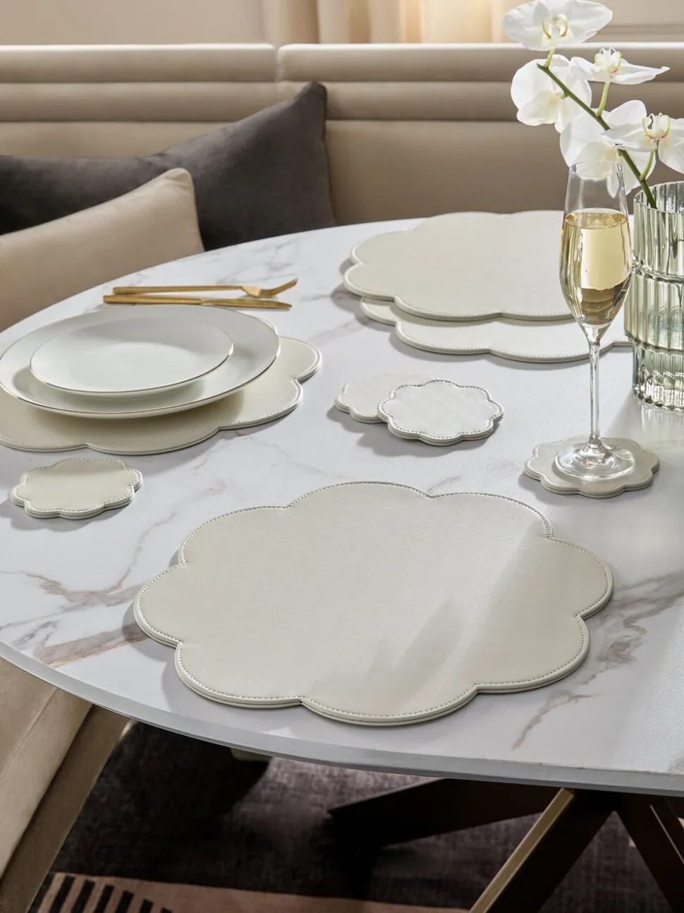 Set of 4 Flower Faux Leather Placemats and Coasters