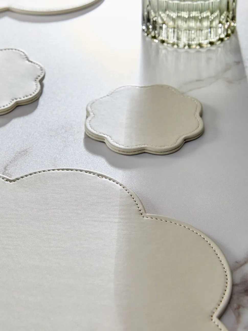 Set of 4 Flower Faux Leather Placemats and Coasters