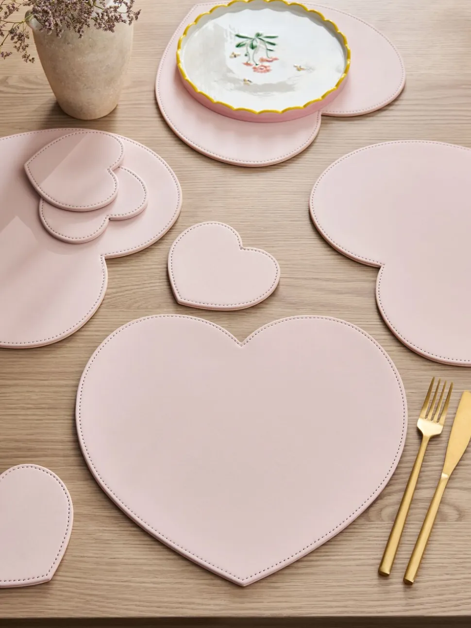 Set of 8 Heart Faux Leather Placemats and Coasters